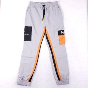 HGA Mens Gray Orange Black Colorblock Cargo Jogger Streetwear Pants Size L